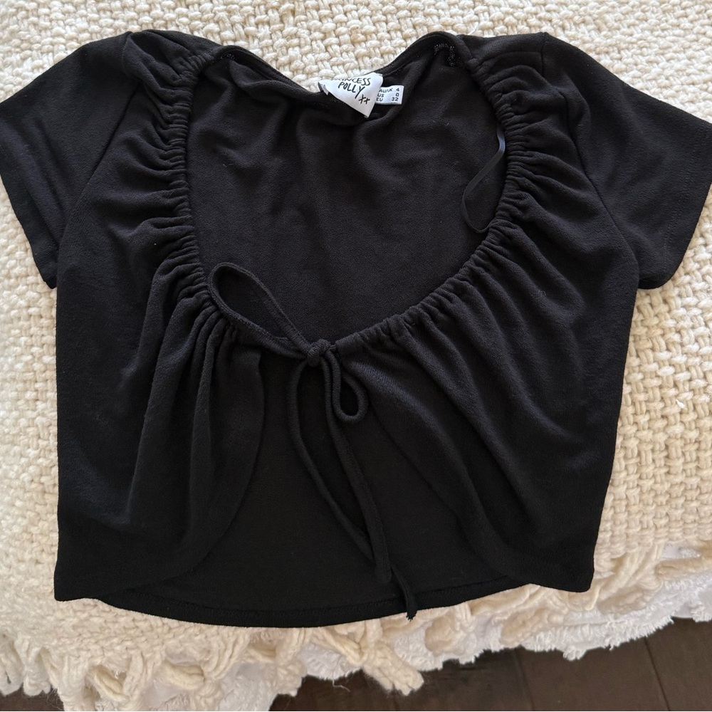 Princess Polly black tie front crop top